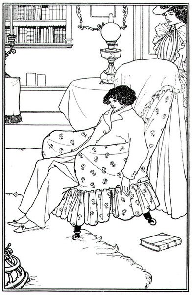 Frontispice voor An Evil Motherhood, uitgegeven door Elkin Mathews en Walt Ruding door Aubrey Beardsley