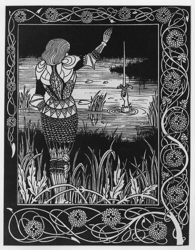 Hoe Sir Bedivere het Zwaard Excalibur in het Water Gooide, een illustratie uit 