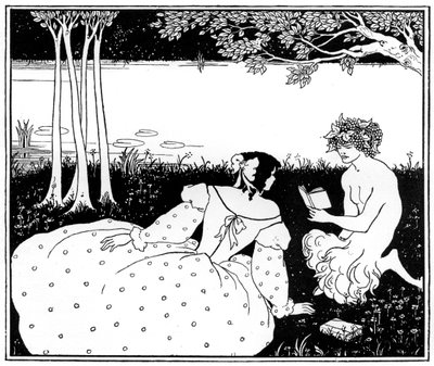 Pan leest voor aan een vrouw bij een beek door Aubrey Beardsley