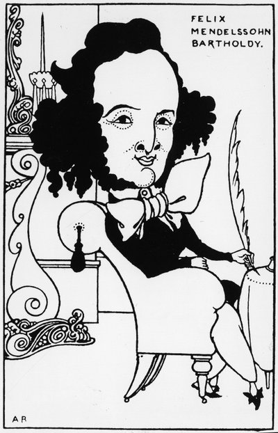 Portret van Félix Mendelssohn - Bartholdy (1809-1847), tekening door A. Beardsley. door Aubrey Beardsley
