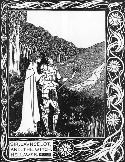 Sir Launcelot en de heks Hellawes Illustratie door Aubrey Beardsley (1872-1898) uit Thomas Malory