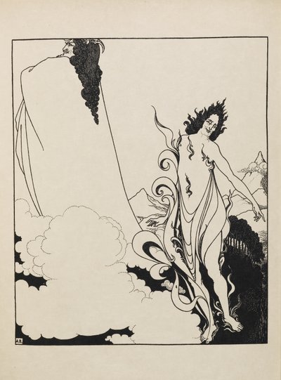 Het vierde tableau van het Rijngoud uit een boek met vijftig tekeningen door Aubrey Beardsley