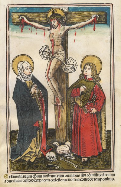Christus aan het Kruis met de Maagd en Sint Johannes door Augsburg 15th Century