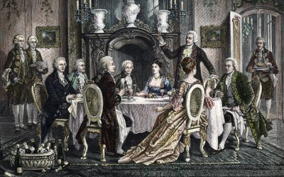 Diner bij Emanuel Schikaneder thuis voor Wolfgang Amadeus Mozart door August (after) Borckmann