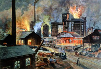 Metaalbewerkingsfabriek in Duitsland, ca. 1890 (illustratie) door August (after) Dressel