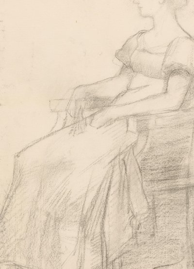 Portret en een vrouw zittend op een stoel door August Allebe
