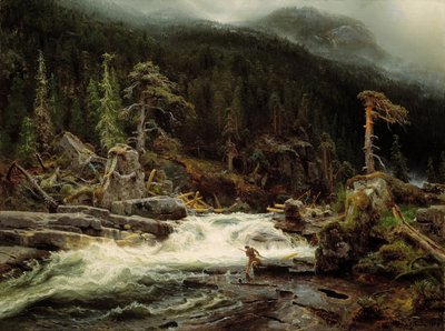 Waterval in Telemark door August Cappelen
