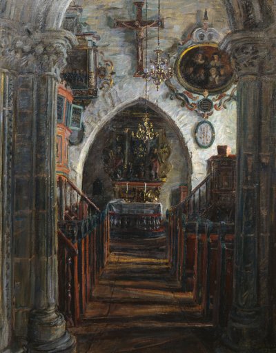 Interieur, Dale kerk, Luster door August Eiebakke