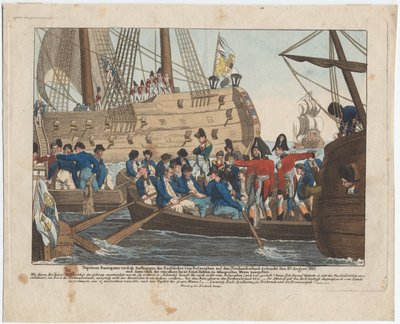 Napoleon Bonaparte als gevangene van de Engelsen wordt van de Bellerophon naar Northumberland gebracht op 8 door August Friedrich Andreas Campe