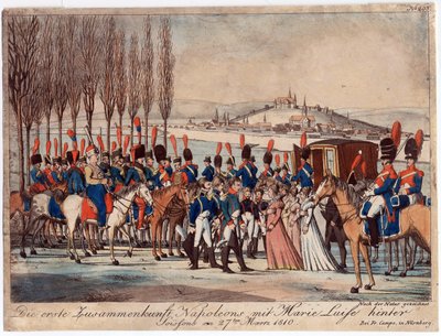 Napoleon introduceert keizerin Marie-Luise aan zijn familie buiten paviljoen bij Soissons door August Friedrich Andreas Campe