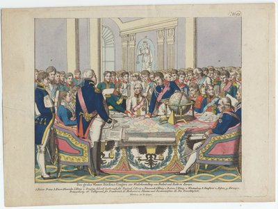 Het Congres van Wenen (handgekleurde ets) door August Friedrich Andreas Campe