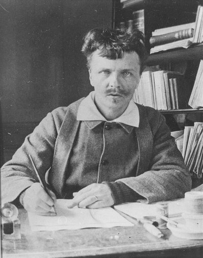 Zelfportret in zijn studeerkamer in Gersau door August Johan Strindberg