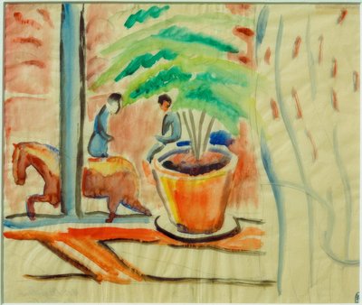 Uitzicht op de straat voor het raam door August Macke