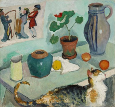 De Geest in het Huisgestoelte: Stilleven met Kat door August Macke