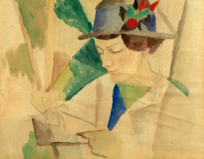 De vrouw van de schilder, lezend door August Macke