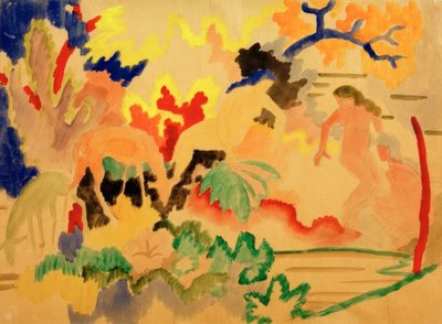 Drie naakten met herten bij het water door August Macke