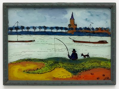 Rivierlandschap met visser door August Macke