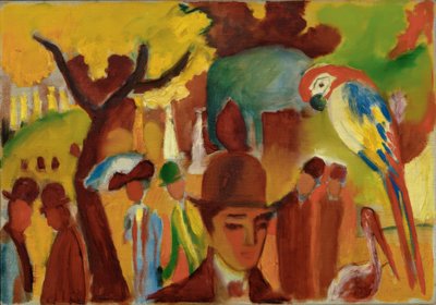 Kleine dierentuin in bruin en geel door August Macke