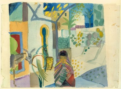 Meisje met paard en ezel door August Macke