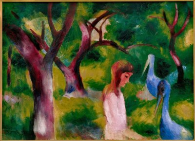 Meisje met blauwe vogels door August Macke