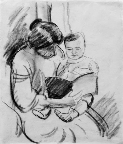 Moeder met kind, lezend (Elisabeth en Walterchen) door August Macke