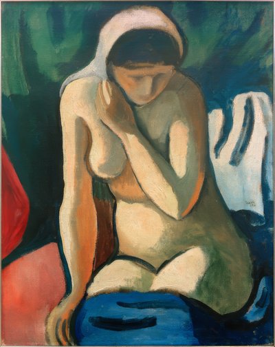 Naakt meisje met hoofddoek door August Macke