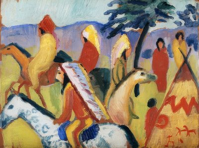 Rijdende indianen bij tent door August Macke