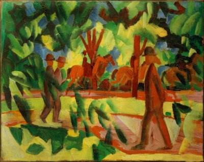 Ruiters en wandelaars in de laan door August Macke