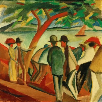 Wandelaars bij het meer door August Macke