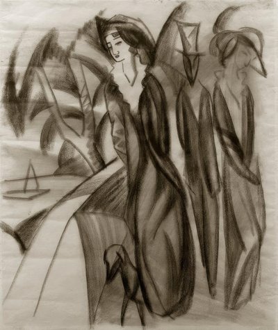 Wandelaars aan het meer door August Macke