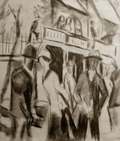 Wandelaars op straat door August Macke