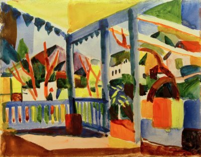 Terras van het landhuis in St. Germain door August Macke