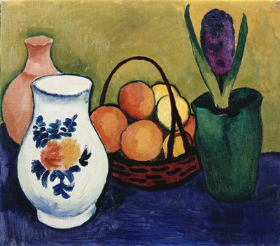 De witte kan met bloem en fruit, 1910 door August Macke