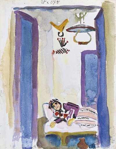 Vrouw op een divan, 1914 door August Macke