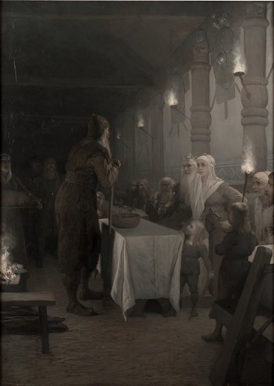 Frithiof komt bij koning Ring (uit de sage van Frithiof) door August Malmström