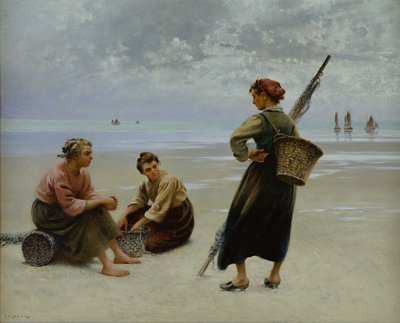 Mosselverzamelaars, Bretagne door August Wilhelm Nikolaus Hagborg