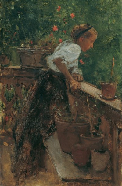 Boerenmeisje op het balkon door August von Pettenkofen