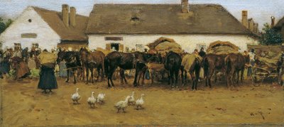 Markt in Szolnok door August von Pettenkofen