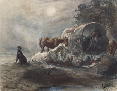 Overnachting in de huifkar door August von Pettenkofen