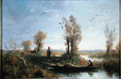 De oevers van een kanaal door Auguste Paul Charles Anastasi
