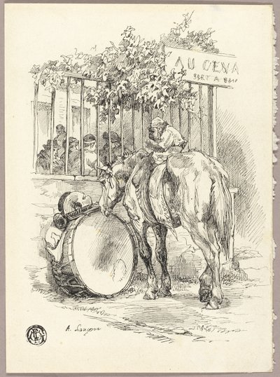 Paard met aap op rug door Auguste Andre Lancon