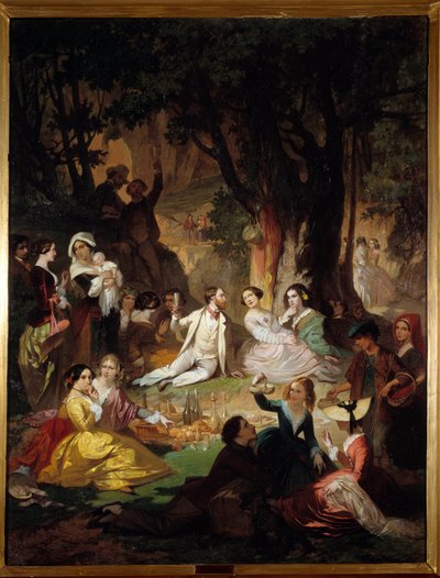Proeverij Champetre. Scène van een picknick in de burgerlijke samenleving door Auguste Barthelemy Glaize