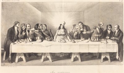 Revolutionaire scène: Parodie op het Laatste Avondmaal door Auguste Bouquet