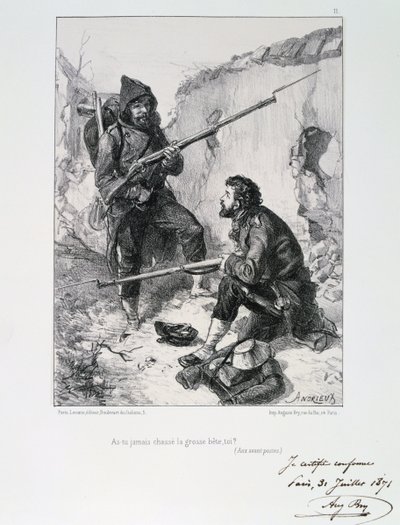 In de loopgraven, Beleg van Parijs, Frans-Duitse Oorlog, 1870-1871 1871 door Auguste Bry