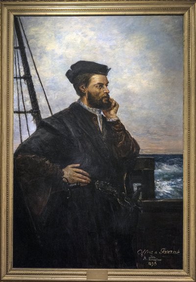Portret van Jacques Cartier (1491-1557), Franse navigator en ontdekkingsreiziger. schilderij door Auguste Lemoine 1848-1909 - 1895 SAINT MALO museum van geschiedenis door Auguste Charles Lemoine