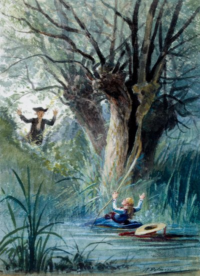Illustratie van de fabel Het kind en de schoolmeester door Jean de La Fontaine door Auguste Delierre