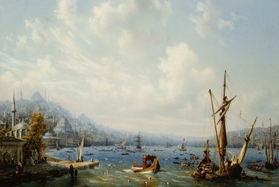 Boten op de Bosporus, bij Constantinopel, 1846 door Auguste Etienne Francois Mayer