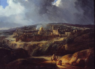 Uitzicht op Jeruzalem, genomen vanuit de vallei van Jehoshaphat. door Auguste Forbin