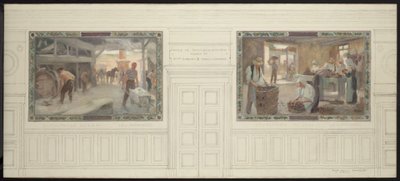 Schets voor de trouwzaal van het stadhuis van Montreuil-sous-Bois: Exploitatie van de bodem en productie van de bodem door Auguste Francois Gorguet