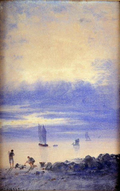 Zeegezicht, strand van Saint-Malo door Auguste Herst